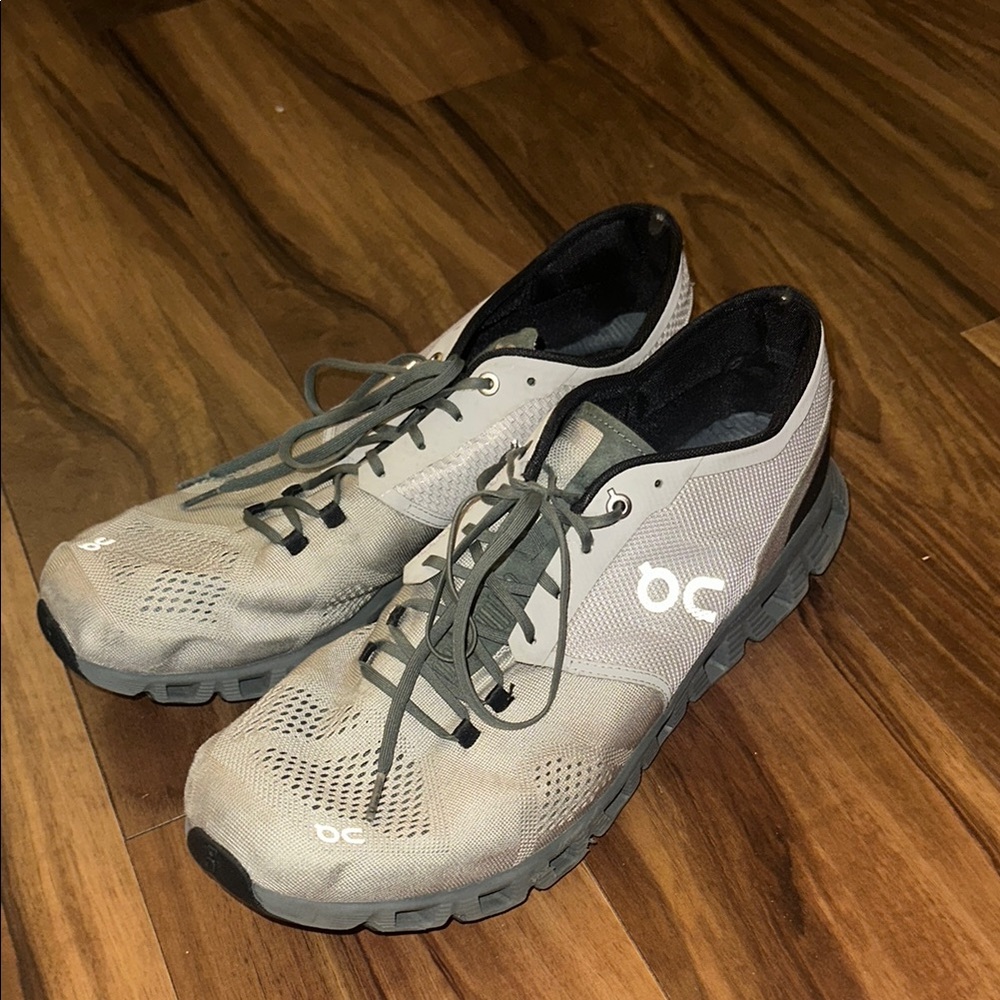 On Running Gray and Green Athletic Shoes with Breathable Mesh